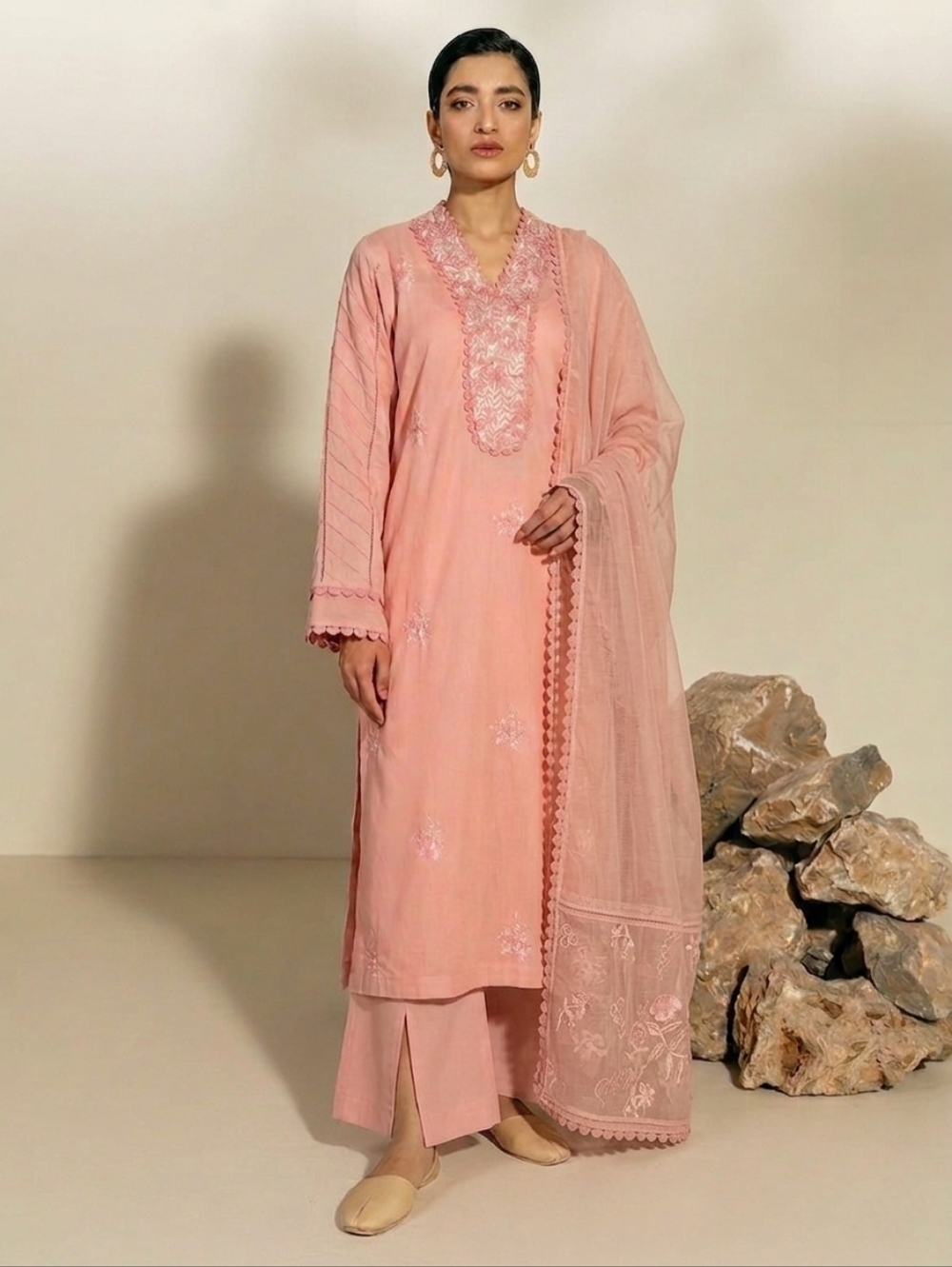 Republic Womenswear - 3 Piece Lawn Dress With Cotton Net Dupatta